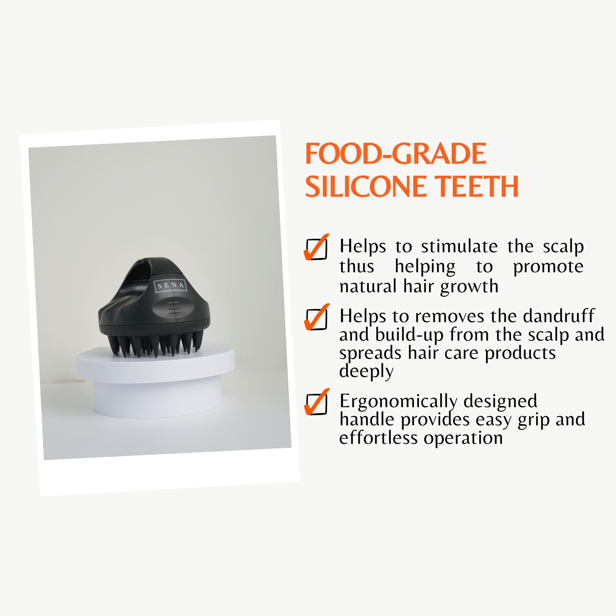 SENA silicone scalp brush for improved blood circulation and root health